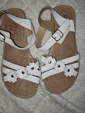 White Floral Girls' Sandals with Velcro Strap